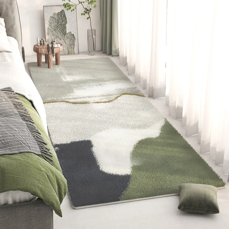 VIKAMA Abstract Bedside Morandi Color Block Carpet Soft Anti slip Long Floor Mat Bedroom Corridor Indoor Home Decoration