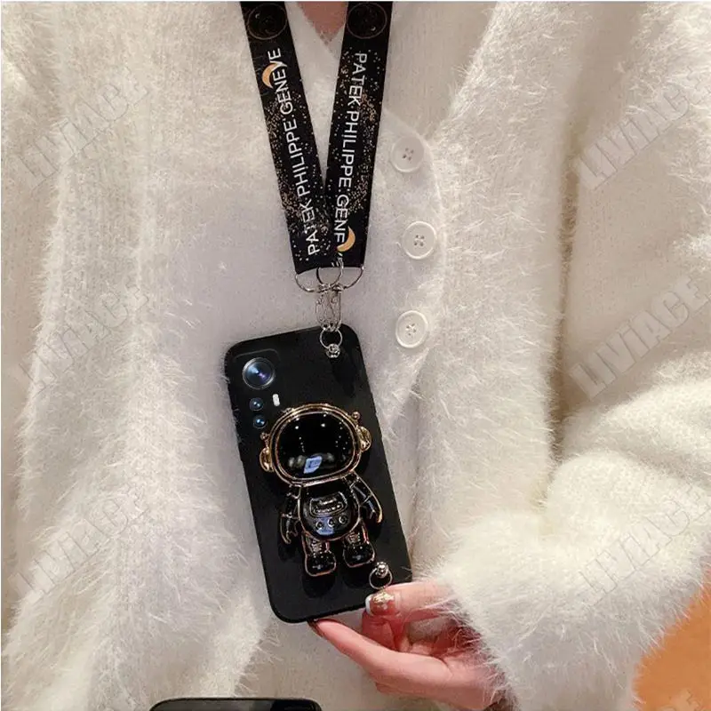 Mi11lite Astronaut Lanyard Crossbody Silicone Case For Xiaomi Mi 11Lite Mi 11 Mi11t 11t 11x Pro Stand Cover Mi 12 10 9 13 Lite