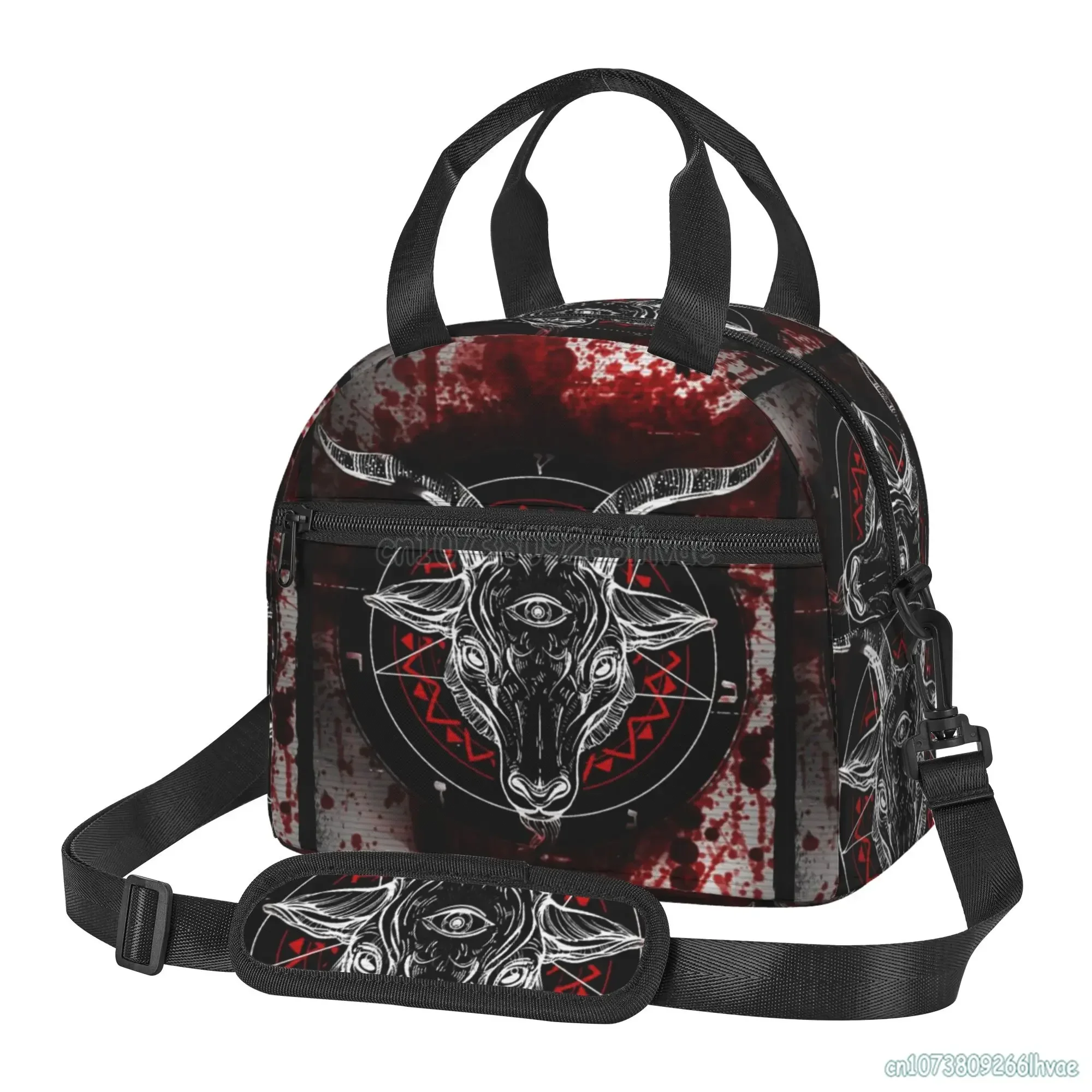 Pentagram With Demon Baphomet Satanic Goat Head Insulated Lunch Bag Portable Bento Fruits Fresh Storage Pouch Thermal Tote Bags