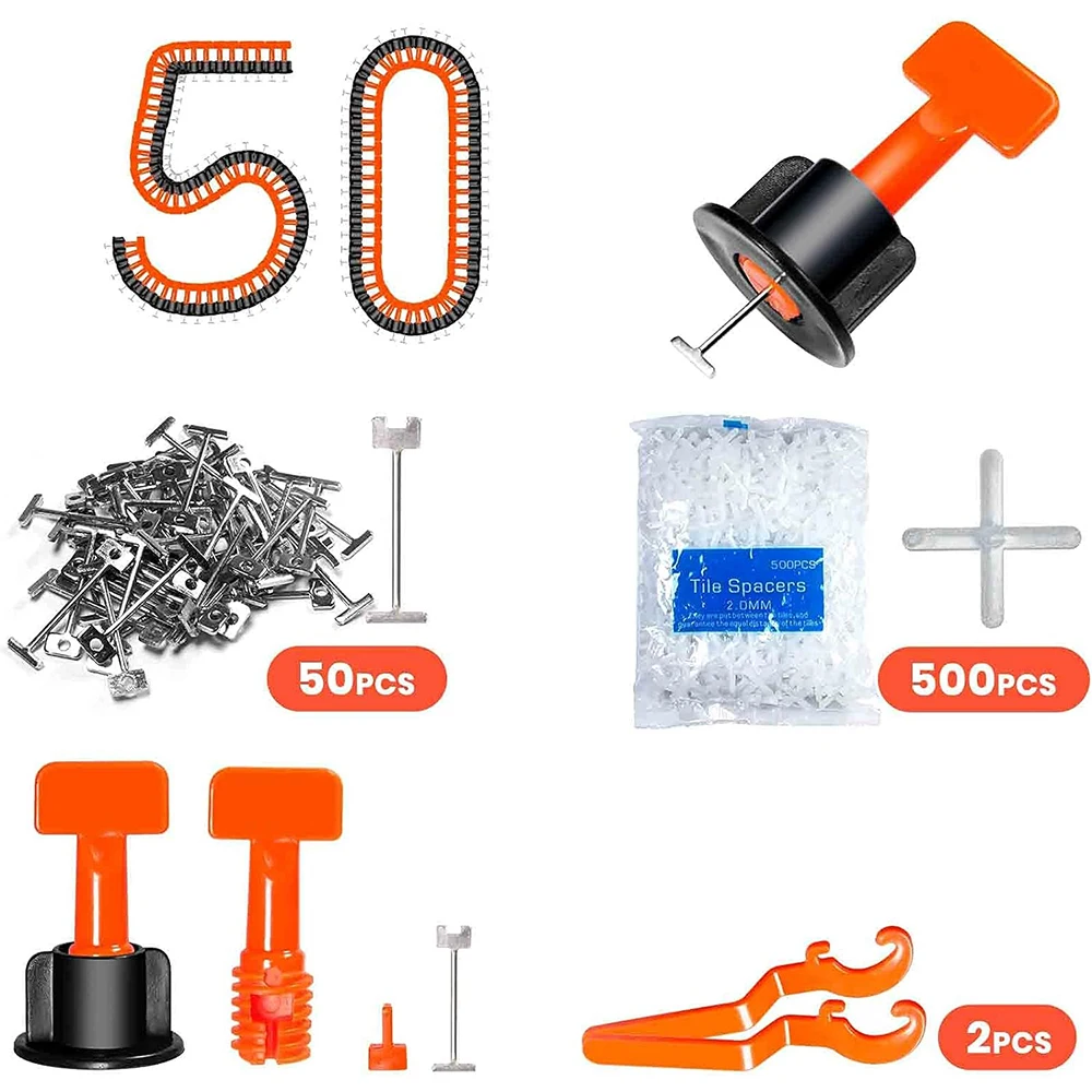 Tile Leveling System Kit,50pcs Reusable Tile Leveler Spacers+1/12