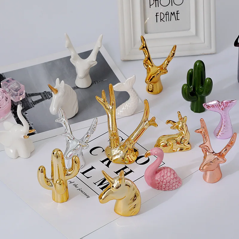 Ins Animal Head Sculpture Ornament, Nordic Ceramic Electroplated Mini Elk Fish Tail Antler Desktop Decoration