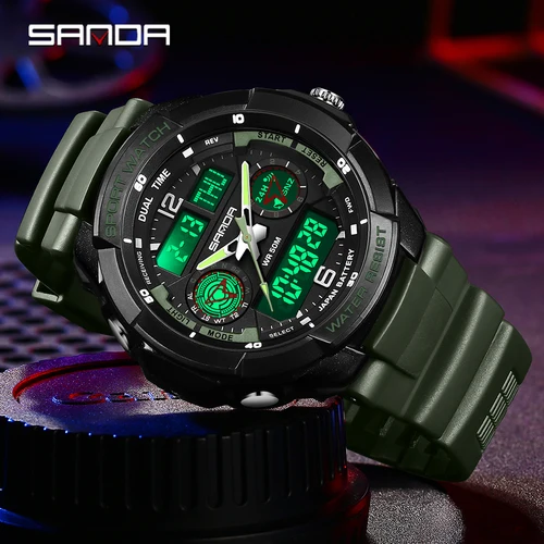 Imagen 2 del producto SANDA 6197 Reloj electrónico LED impermeable multifuncional deportivo para hombre edición coreana de moda de lujo para estudiantes
