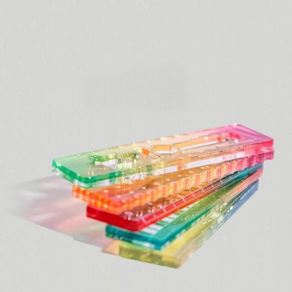 5pcs Mini ruler, 5-in-1 pocket ruler, angle ruler, acrylic candy colors, wavy ruler