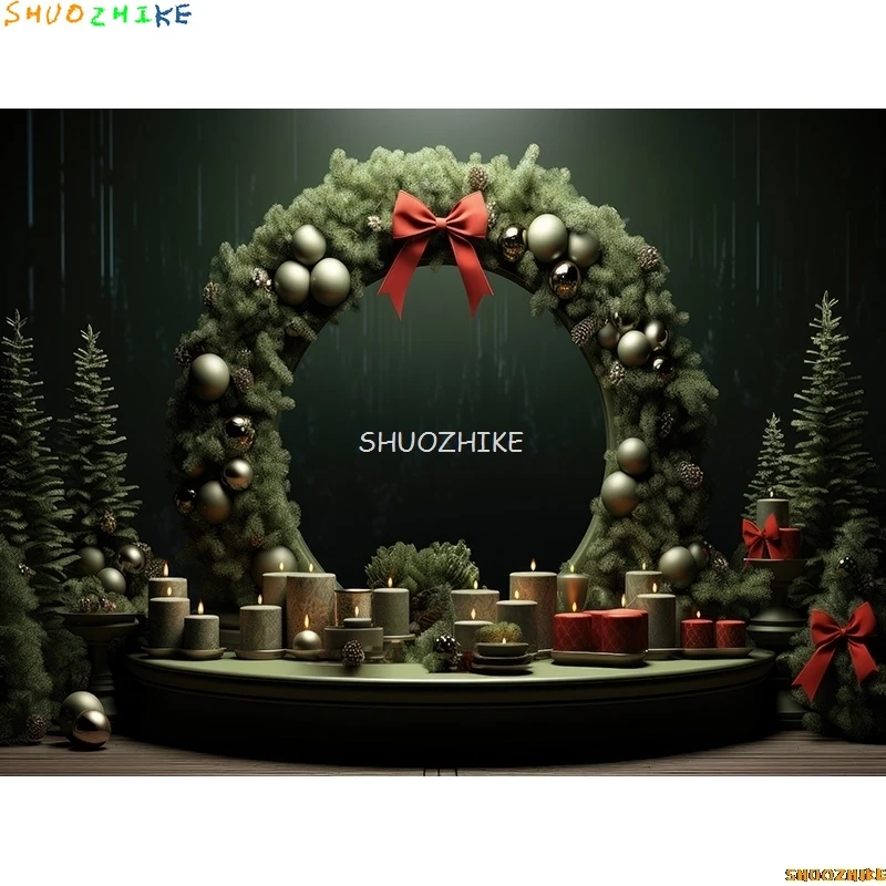 Wreath Christmas Eve Festival Decoration Living Room Photography Backdrops New Year Holiday Fireplace Party Background JS-09