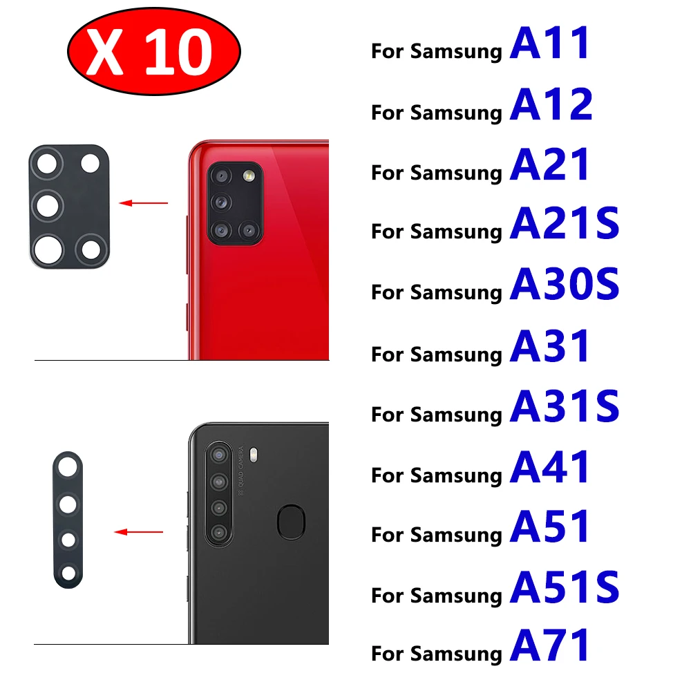 10 Pcs Rear Camera Lens For Samsung A71 A51 A51S A41 A31S A31 A30S A21S A21 A12 A11 Replacement Glass Lens With Adhesive Tool