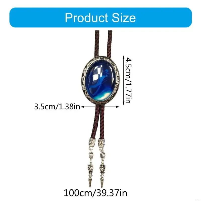 T21F Men's Western Bolo Tie with Unique Oval Stone Pendant Shirt Collar Chain Adjustable Cord Necktie Jewelry Necklace