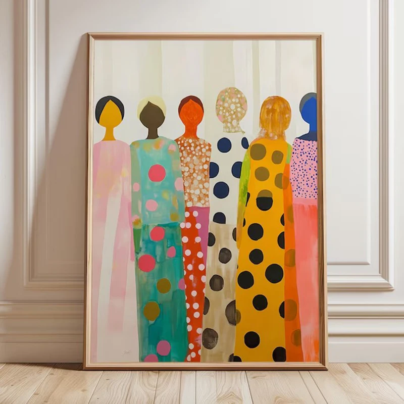 Modern Colorful Feminine Print, Abstract People Art, Contemporary Vibrant Female Canvas Art Poster, Large Prints Wall Art