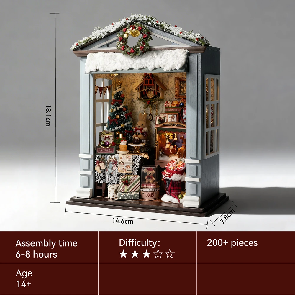 Christmas Shop 3D Puzzle DIY Miniature Model Kit w/ LED Light  Adult Decompression Toy  Holiday Decor Building Set  Home Decor &