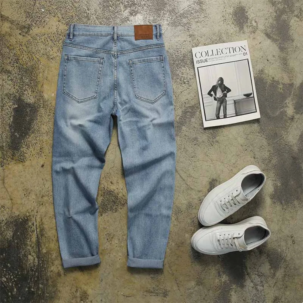 Micro-stretch body retro jeans men's spring and summer Korean casual trousers
