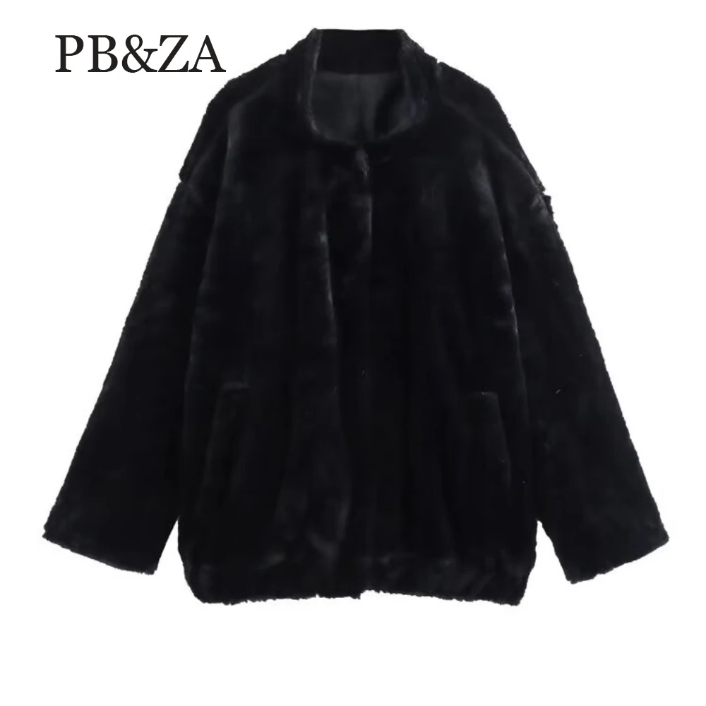 

PB&ZA женский свободный топ со швом и высоким воротником, карманом и длинными рукавами, осенне-зимнее новое теплое пальто