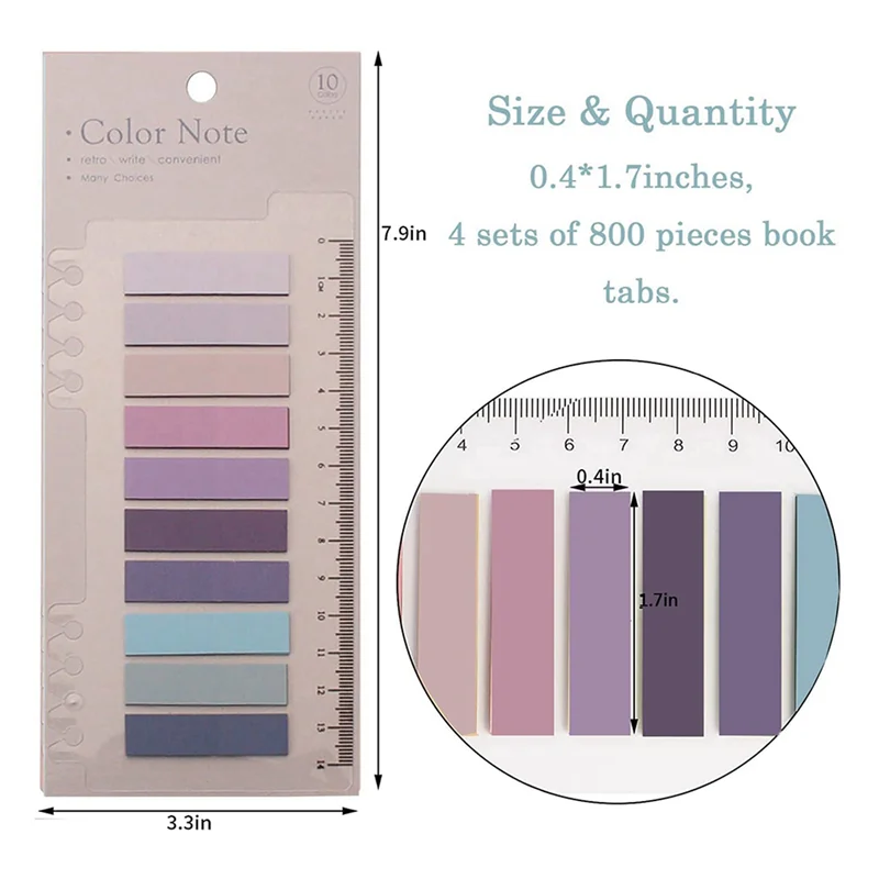 4000 Pcs Sticky Index Tabs, 20 Sheets Morandi Strip Index Tabs, Writable Page Sticky Notes With Ruler For Page Marking