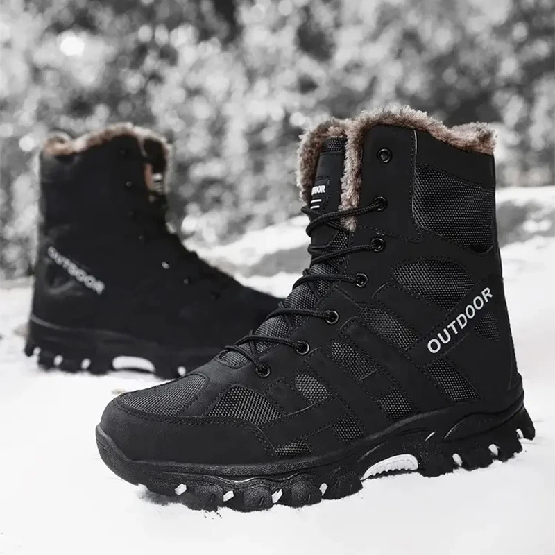 Winter Snow Boots Men Waterproof Shoes with Fur Plush Warm Men Boots Outdoor Footwear Comfortable Casual Shoe Men Erkek Ayakkabi