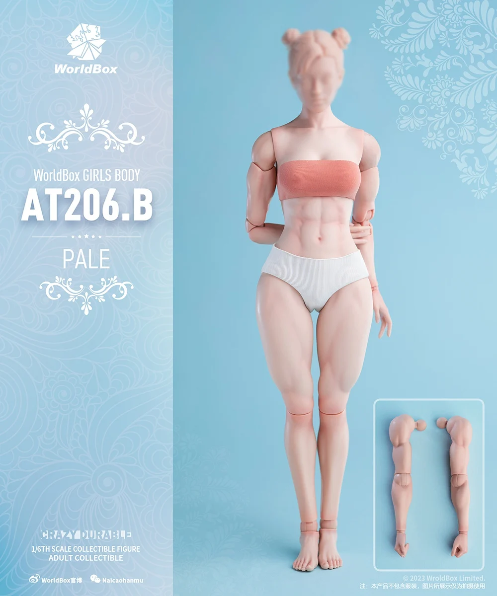 Worldbox AT206 1/6 Schaal Vrouwelijke Spiergewricht Lichaam 27 cm Bleke Licht Tan Soldaat Action Figure met Vervangbare Armen