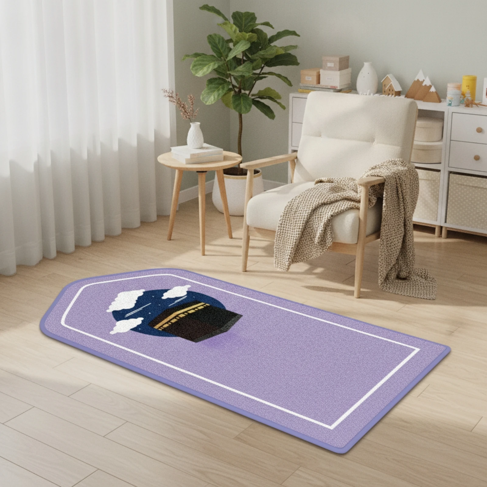 Prayer Mat with Kaaba Motif Padded Cushioned Prayer Mat Soft Thick for Muslims, Worship