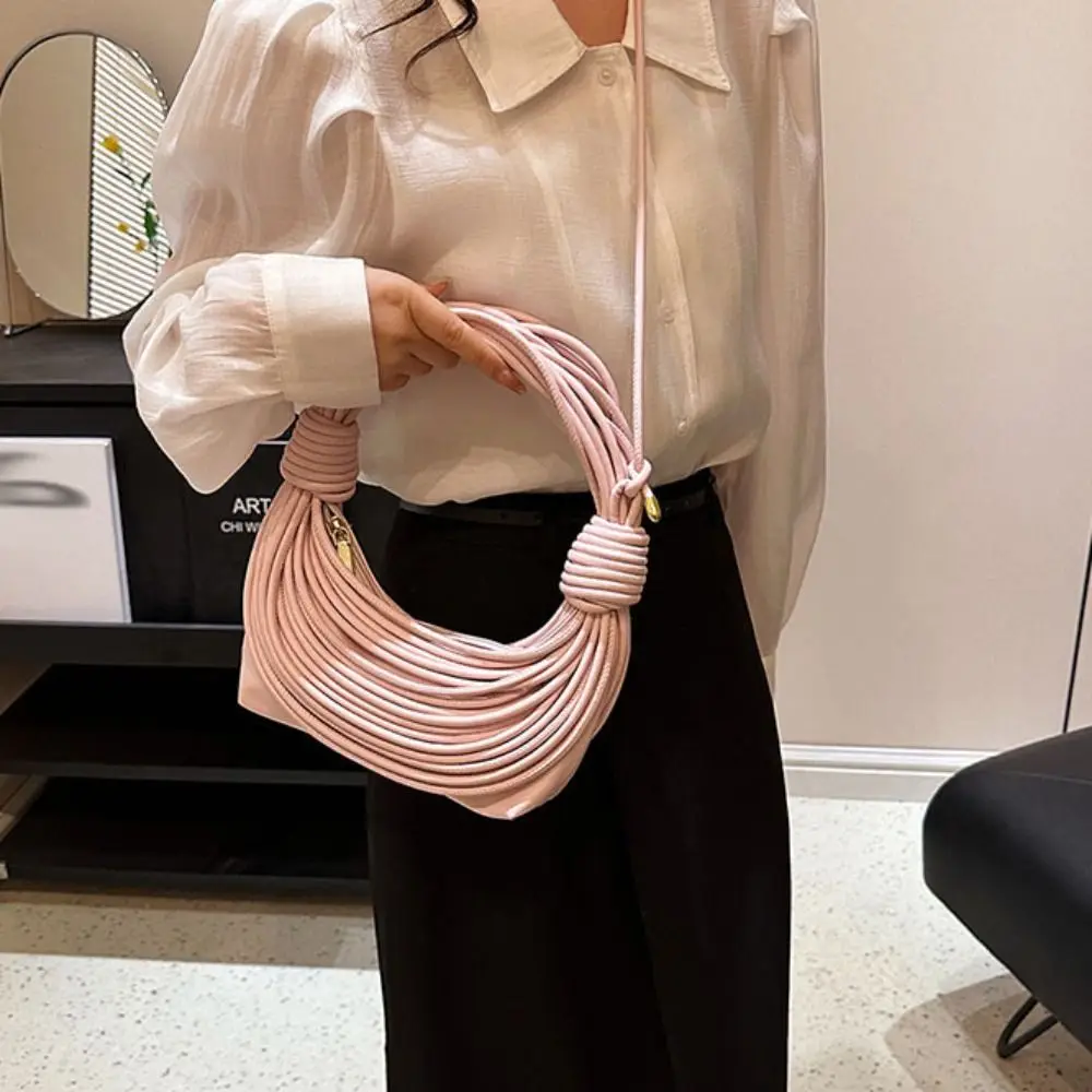 

Casual Half-Moon Bag Handwoven Noodle Bag PU Rope Knotted INS Shoulder Bag Luxury Portable Fashion Underarm Bag Travel