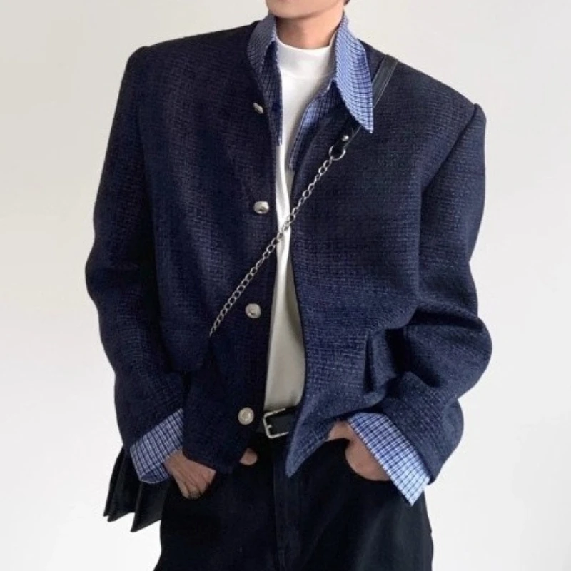 Jacket Men's Premium Splicing Fake Two-Piece Striped Shirt Collar Jacket