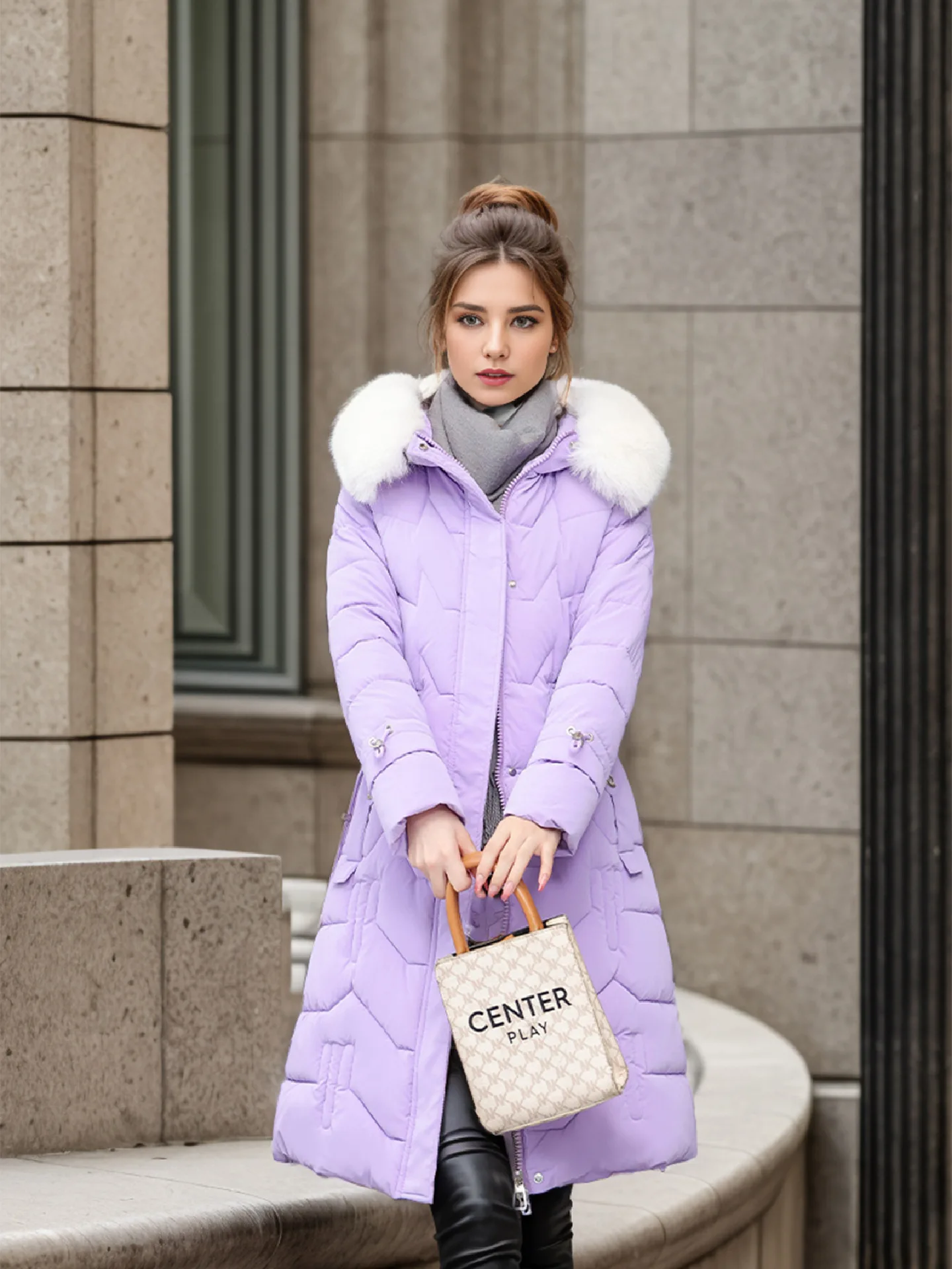 Jaqueta de algodão de baixo longo feminino com gola de pele falsa, casacos quentes grossos, Parkas soltas com capuz com bolsos, feminino, inverno, 2024