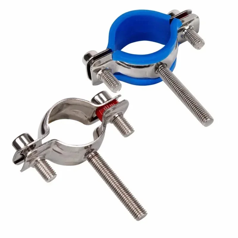304 Stainless Steel Pipe Hanger Bracket Clamp Blue Case Support Clip M8 Screw Rod 50mm