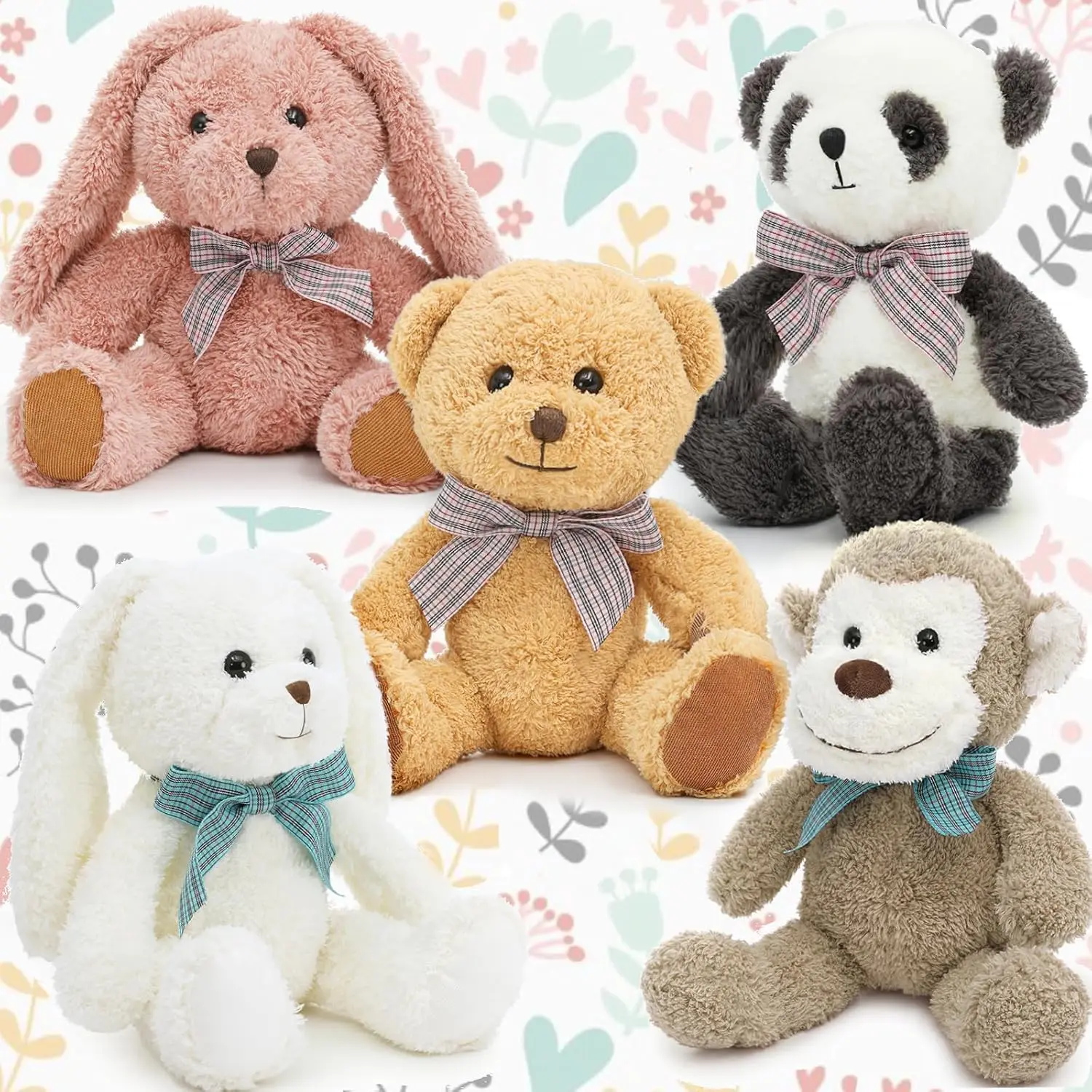 

5PCS 13 inch Stuffed Animals Plush Toys Party Favors for Kids Teddy Bear,Floppy Bunnies,Monkey,Panda Baby Shower Easter Gift