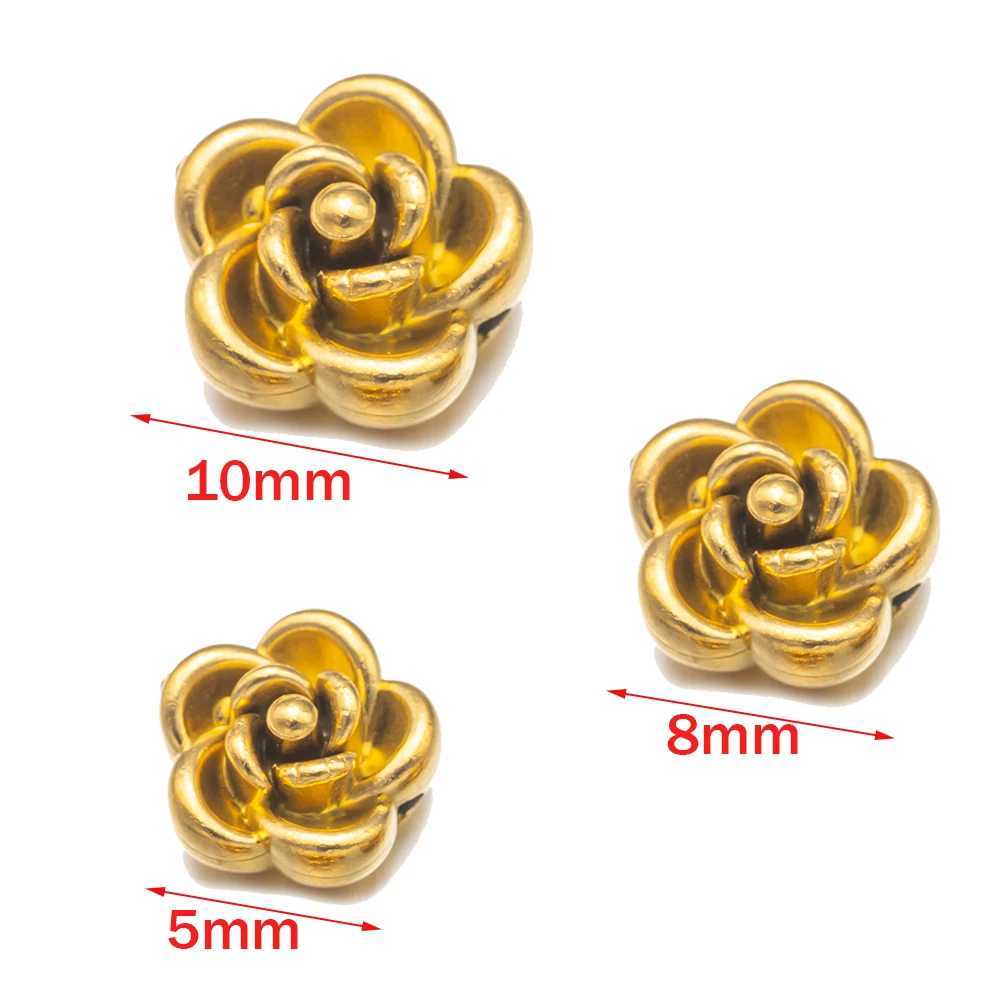 5Pcs Stainless Steel Gold Rose Flower Spacer Bead For DIY Necklace Bracelets Earrings Jewelry Making Supplies Materials Findings
