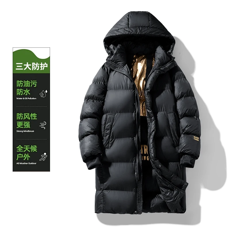 

Mens Long Puffer Jacket Winter Warm Hooded Outerwear Quilted Jacket Zip Up Padded Coats Outerwear Black Gold Graphene Parkas