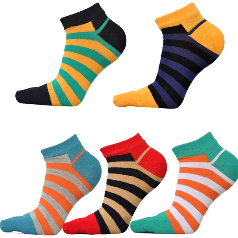5 Pairs Colorful Striped Socks with Fingers for Men Boys Ankle Cotton Casual Sweat-absorbing Deodorant Invisible Socks Five Toed