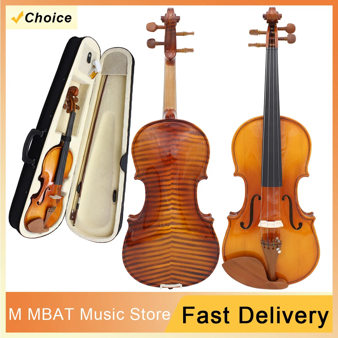 

AV-05 Violin 4/4 3/4 1/2 1/4 Tiger Stripes Bright Acoustic Violin Beginner Music Lover Professional Violin with Case Bow
