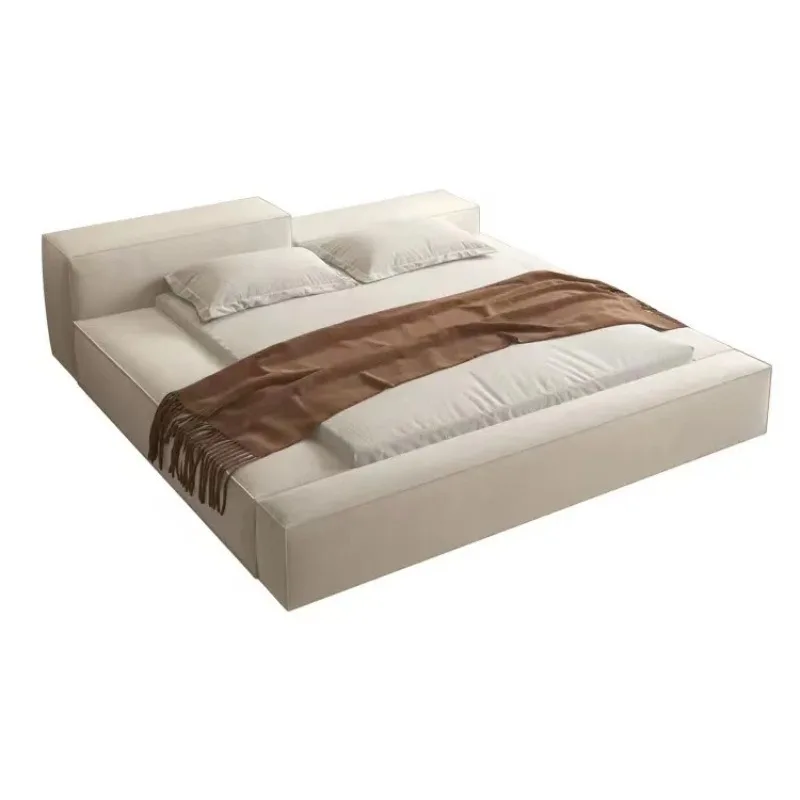 

Italian Nordic tatami bed modern simple villa large flat master bedroom tofu block matte velvet floor double bed