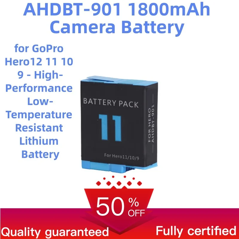 AHDBT-901 1800mAh Camera Battery for GoPro Hero12 11 10 9 - High-Performance Low-Temperature Resistant Lithium Battery
