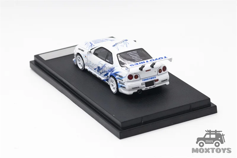 Time Micro 1:64 Fiamma alla deriva bianca Skyline R34 Modellino di auto