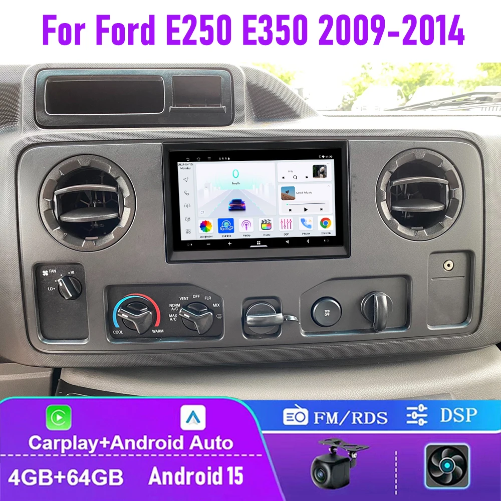 Radio para Auto de 7" 4+64GB para Ford E-Series E250 E350 E-250 E-350 2009-2014, CarPlay Inalámbrico, Android Auto, Unidad Principal con FM y GPS