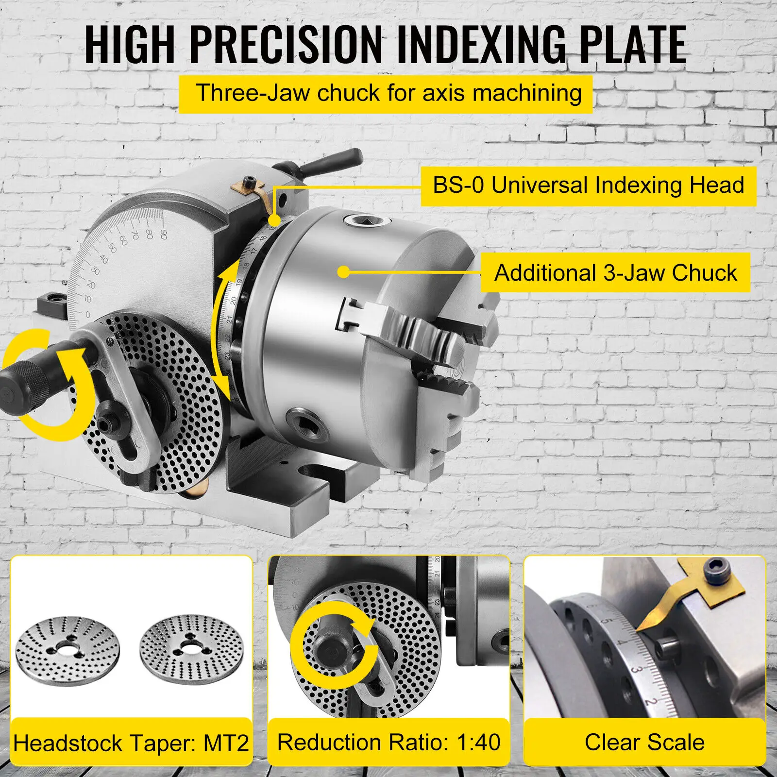 Imagem -05 - Vevor Bs0 Cabeça Divisória Cabeça de Indexação Semi Universal com Placas de Indexação Cabeçote Móvel e Mandril de Mandíbulas de 125 mm para Perfuração e Fresagem