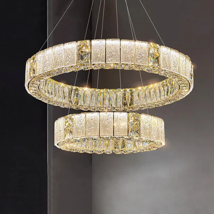 

Pendant Light Luxury Crystals Cover Lamp 2 Circles 3-circle style Living Room LED Ceiling Lights Modern Dining room home deco