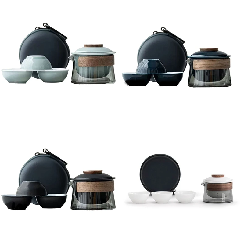 

1 Bowl 3 Cups Tea Cup Set Household Tea Making Travel Tea Set Outdoor Portable Bag Chinese Tea Set Supplies Durable , A
