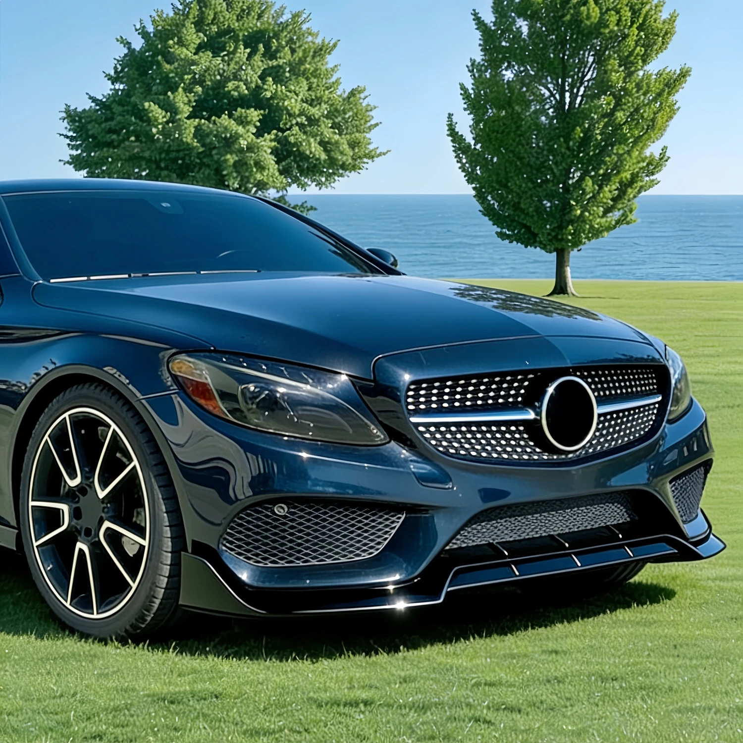 

3 шт. для Mercedes-Benz W205 C205 A205 C43 AMG-Line 2015-2018 (до рестайлинга) — глянцевый черный сплиттер переднего бампера, элементы обвеса