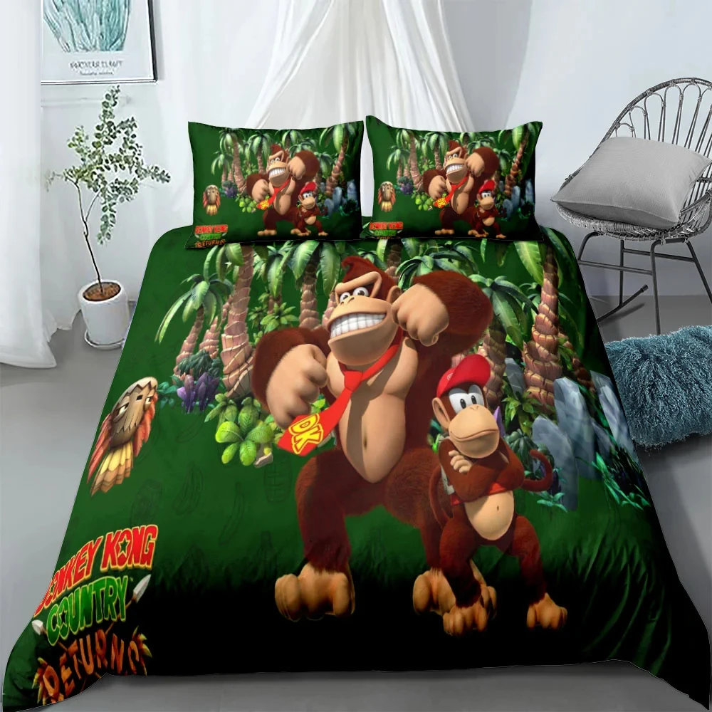 

Monkey Cartoon Donkey Kong Duvet Cover Set King Queen Double Full Twin Single Size Bed Linen Set Cover with Pillowcase Custom