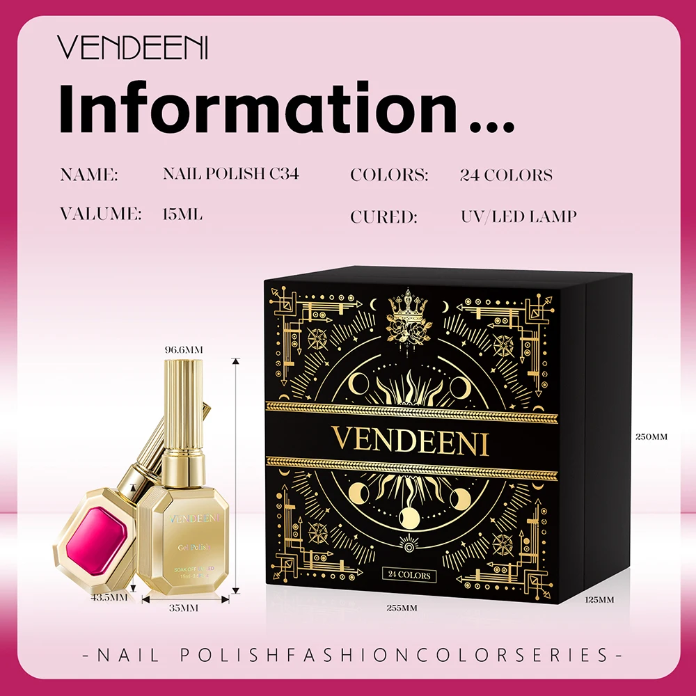 Vendeeni 24 Farben Rosenrot Gel-Nagellack-Mix-Set, reine Farben, Glitzer-Gel-Lack, magnetischer Katzenaugen-Gel-Lack mit Display – Detail 8
