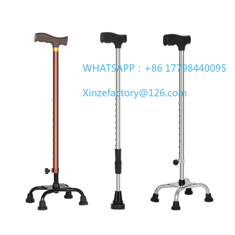

Aluminum alloy four-legged crutches, non-slip stainless steel thickened elderly crutches, adjustable height of elderly crutches