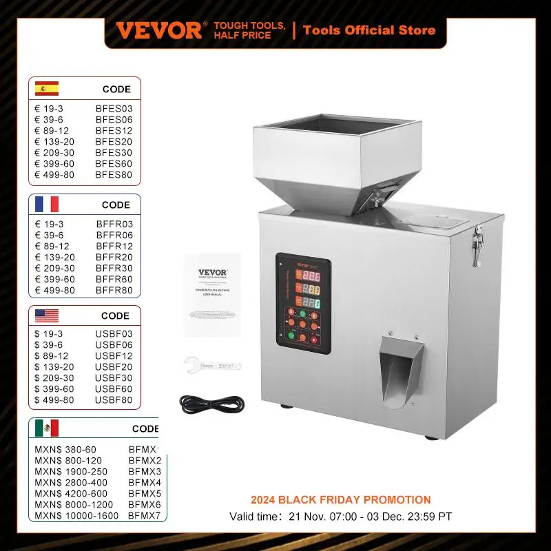 VEVOR 1-100g/1-200g/10-500g Powder Filling Machine Automatic Intelligent Particle Weighing Dispenser Machine  for Tea Seeds