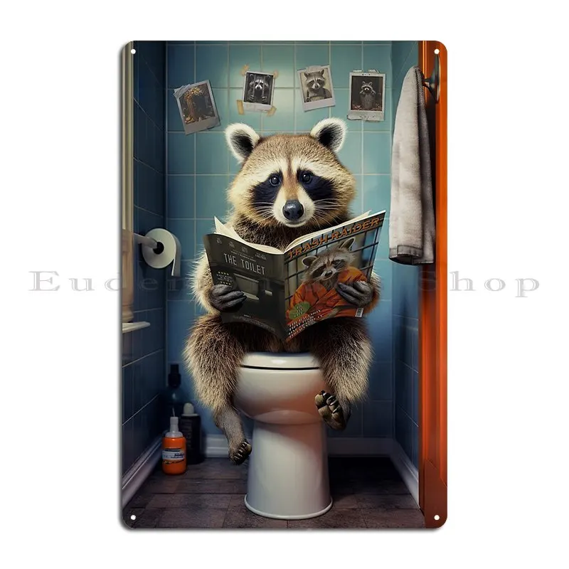 Raccoon On The Toilet Funny Trash Panda Bathroom Art Metal Sign Custom Home Wall Decor Wall Cave Garage Plaques Tin Sign Poster