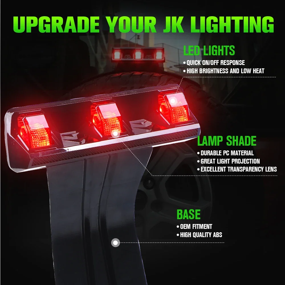 Loyo 4X4 Led Stop Tail Light Brake Reverse Smoked Lens Rear Third Brake Lights for Jeep Wrangler Jk Jku 2007-201
