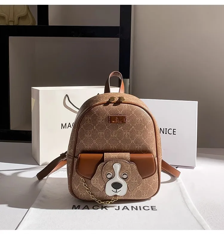 Fashion Backpack High Quality Textured Leather Cute Dog Pattern School Bag Women's Handbag Shoulder Bag Lady Purse Casual Bag