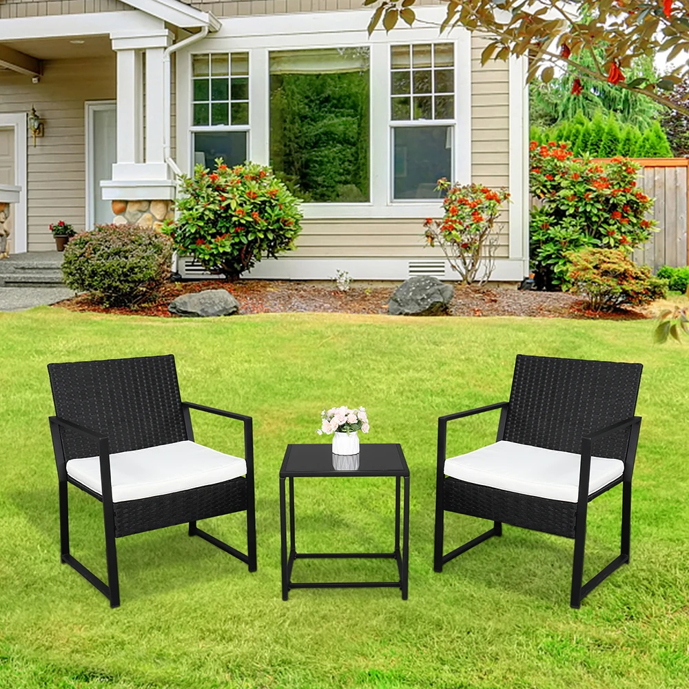 

3pcs Terrace Bistro Conversation Set Single Chair 2pcs Coffee Table 1pc Exposed Flat Chair Black For Garden Backyard Lawn