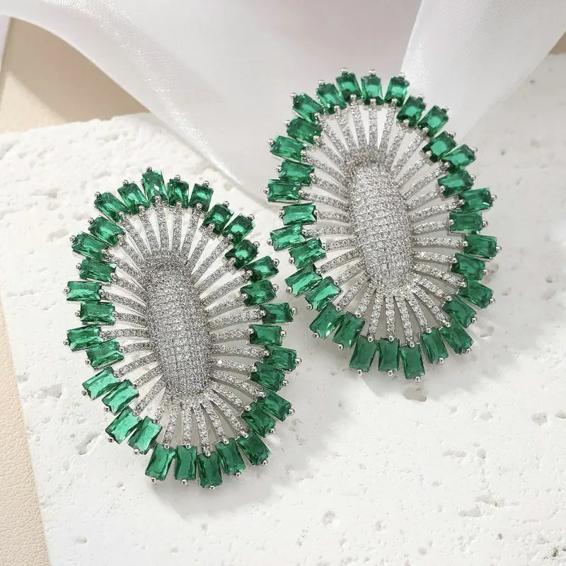 

Bilincolor Luxury Green Cubic Zirconia Earring for Women