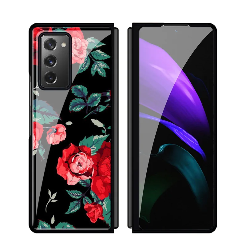 Z Fold 4 Funda Case for Samsung Galaxy Z Fold 4 Z Fold 3 2 Case Vintage Rose Patterned Plexiglass Coque Phone Case Cover Capa