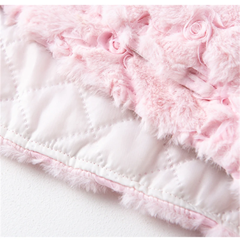 طفل أطفال 3D زهرة النسيج أرنب الفراء سترة للفتيات الصغيرات لطيف أكمام الوردي سترة الخريف الشتاء الأطفال صدرية أنيقة #5