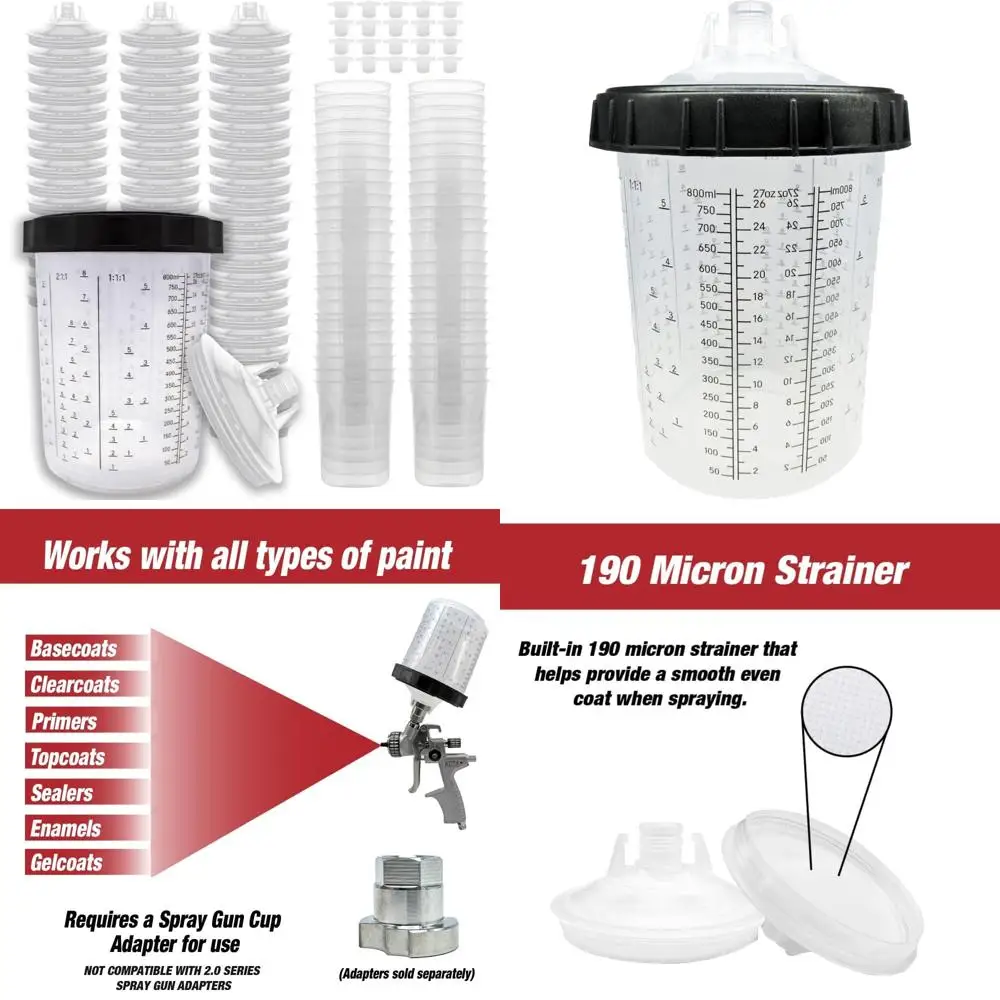 

Одноразовые чашки для распыления краски, 27 унций (800 мл), вкладыши и система крышек, 50 упаковок, 190 микрофонов