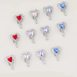 10pcs zircone Lava Heart Nail Charm 3D Heart Crystal Metal Lava forma fluente decorazione per unghie accessori per unghie di lusso in argento fai da te