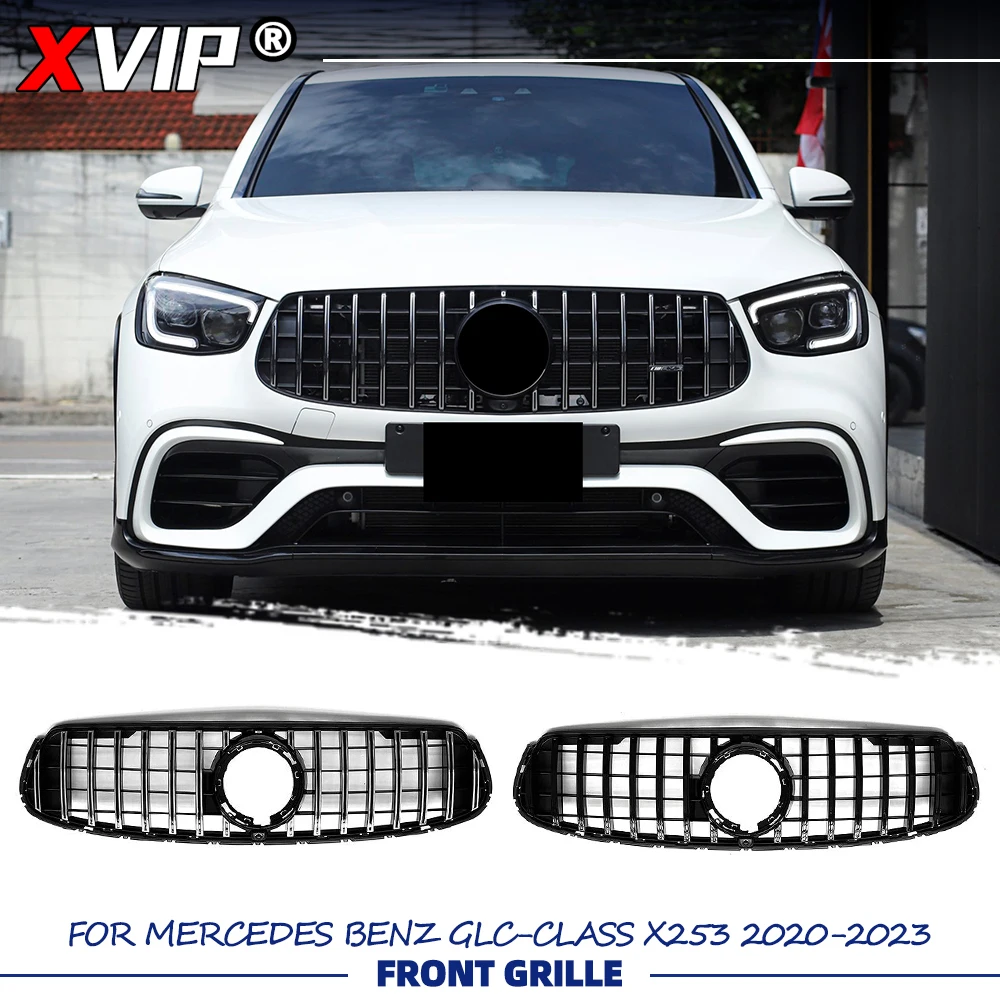 

XVIP Glossy Black GTR Style Bumper Grille Silver Upper Grille Racing Grill For Mercedes Benz GLC-Class X253 20-23 GLC300 GLC300e