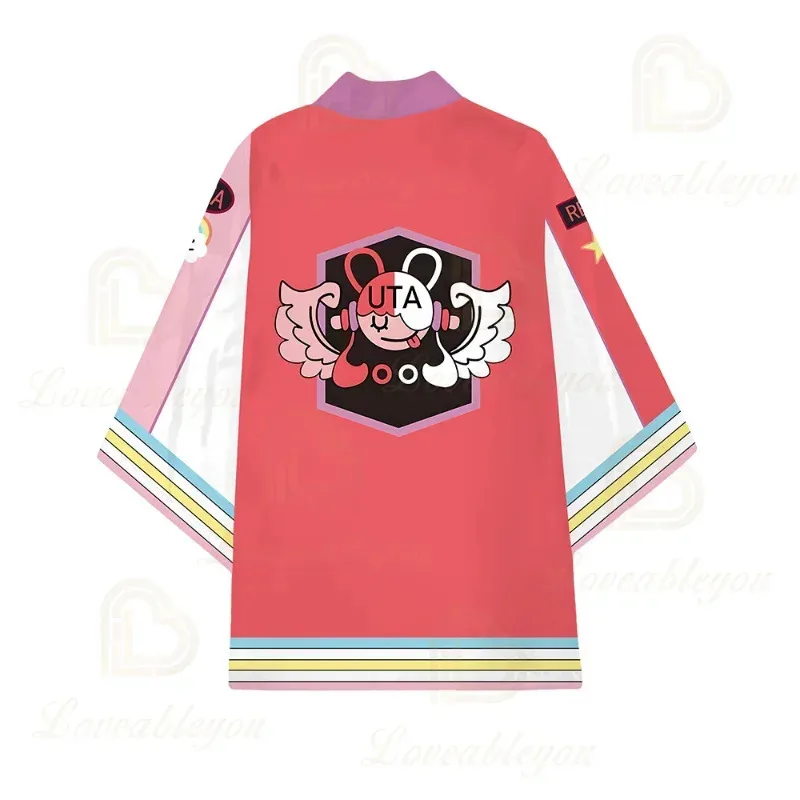 zz04zz12Anime 원피스 일본 기모노 붉은 머리 딸 Uta Haori 만화 코스프레 캐주얼 티셔츠 여성 남성 여름 잠옷 어린이 광고